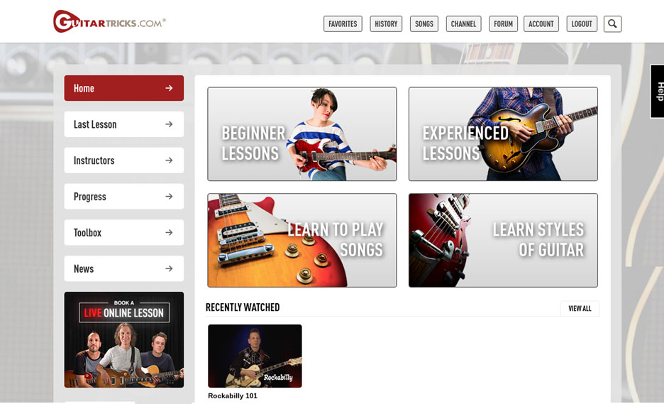 The Guitar Tricks home page.